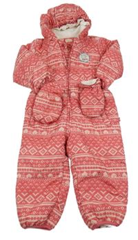 Lososová vzorovaná šusťáková zimní kombinéza s kapucí + rukavice Lupilu