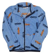 Modrá melírovaná fleecová prepínaci mikina s autami Kids