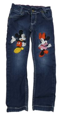 Tmavomodré skinny rifle s Minnie a Mickeym
