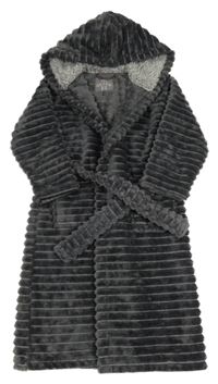 Tmavošedý žebrovaný chlupatý župan s kapucí F&F