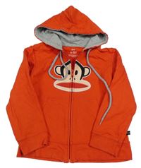 Červená propínací mikina s opicí a kapucí Paul Frank