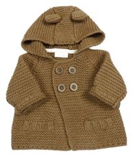 Hnědý vlněný propínací svetr s kapucí s oušky Next