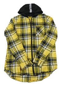 Žlto-čierno-biela kockovaná košeľa s kapucňou Y.F.K.