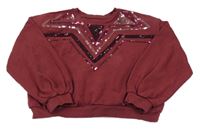 Vínová crop mikina s flitrami Nutmeg