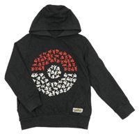 Antracitová melírovaná mikina s Pikachu a kapucňou