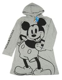 Nové - Šedé melírované teplákové šaty s Mickeym a kapucí Disney