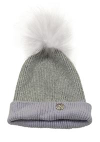 Šedo-lila pletená čepice s bambulí