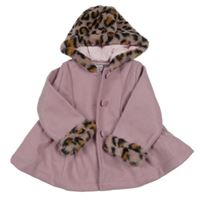 Staroružový flaušový kabát s kožušinovou kapucňou PatPat