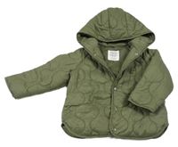 Khaki prešívaná šušťáková zateplená bunda s kapucňou F&F