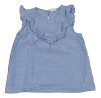 Modrá melírovaná lněná halenka s volánem H&M