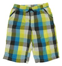 Žluto-modro-černé kostkované lehké kraťasy Yigga