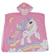 Ružové osuškové pončo s jednorožcom a kapucňou