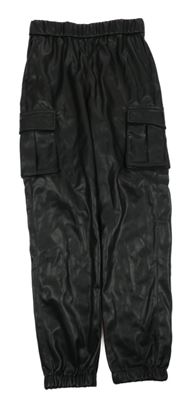 Čierne koženkové cargo cuff nohavice Kids Only
