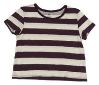 Vínovo-smotanové pruhované crop tričko H&M