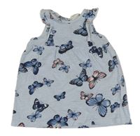 Světlemodro-biele pruhované bavlnené šaty s motýly a volánikmi H&M