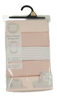 Nové - 5x body - 3x světlerůžové + bílo-světlerůžové pruhované + světlerůžové s ptáčky F&F