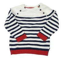 Bielo-tmavomodro-červený pruhovaný ľahký sveter
