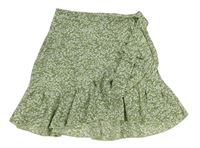Zelená kvetovaná ľahká sukňa s volánikom shein