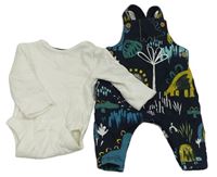 2set - Bílé body + tmavomodré laclové tepláky s dinosaury George