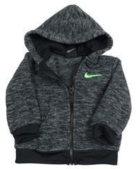Černo-šedá melírovaná fleecová propínací mikina s logem a kapucí Nike