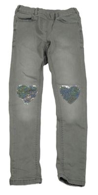 Sivé džegíny s flitrovými srdiečkami C&A