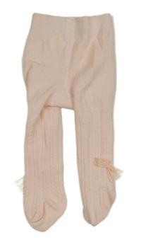 Světlerůžové vzorované punčocháče s krajkou 