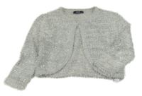 Sivé chlpaté prepínaci svetrové bolerko s flitrami George