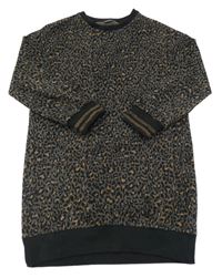 Tmavošedo-černo-zlaté leopardí teplákové šaty Next