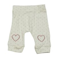 Smotanové ľahké bodkovaná é tepláky so srdiečkami Nutmeg