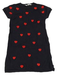Tmavomodré pletené šaty s červenými srdiečkami H&M