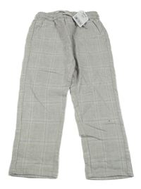 Nové - Sivé kockované ľanové nohavice Next