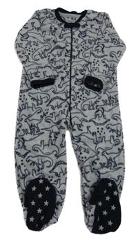 Šedo-tmavomodrý fleecový overal s dinosaury Primark