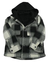 Černo-bílá kostkovaná fleecová zateplená bunda s kapucí dunnes