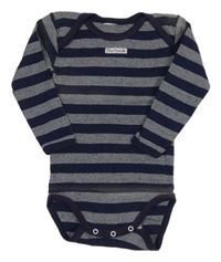 Tmavomodré pruhované body s nápisem 