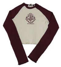 Smetanovo-vínové rebrované crop tričko s erbem - Harry Potter H&M