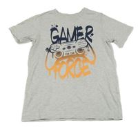 Sivé melírované tričko s nápisom Chapter young