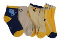 Nové - 4x modro-béžovo-žluté ponožky 