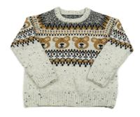 Šedo-černo-hnědý svetr s medvědy dunnes