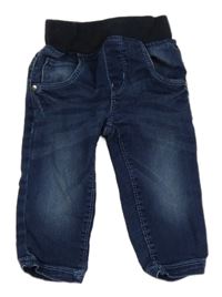 Tmavomodré teplákové rifle s úpletovým pasom BLUE SEVEN