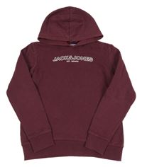 Vínová mikina s logom a kapucňou Jack & Jones