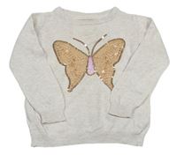 Béžový melírovaný sveter s motýlem z flitrů Primark