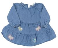 Modré rifľové šaty s motýly s flitrami M&S