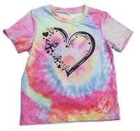 Ružovo-farebné batikované tričko so srdcem Shein