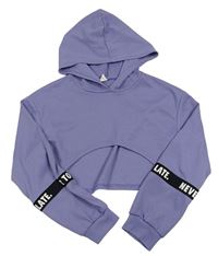 Lila crop mikina s nápismi a kapucňou Shein