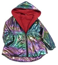 Barevná metalická šusťáková zateplená parka s kapucí 