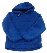 Tmavomodrá huňatá mikina s kapucí 