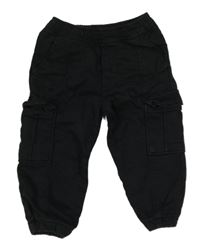 Černé cargo plátěné kalhoty cuff kalhoty Zara