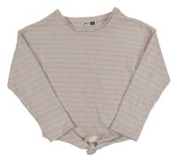 Sivo-ružové pruhované crop rebrované tričko Pep&Co