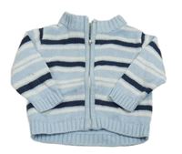 Světlemodro-bielo-tmavomodrý pruhovaný vlnený prepínaci sveter