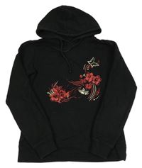Černá mikina s květy a kapucí
